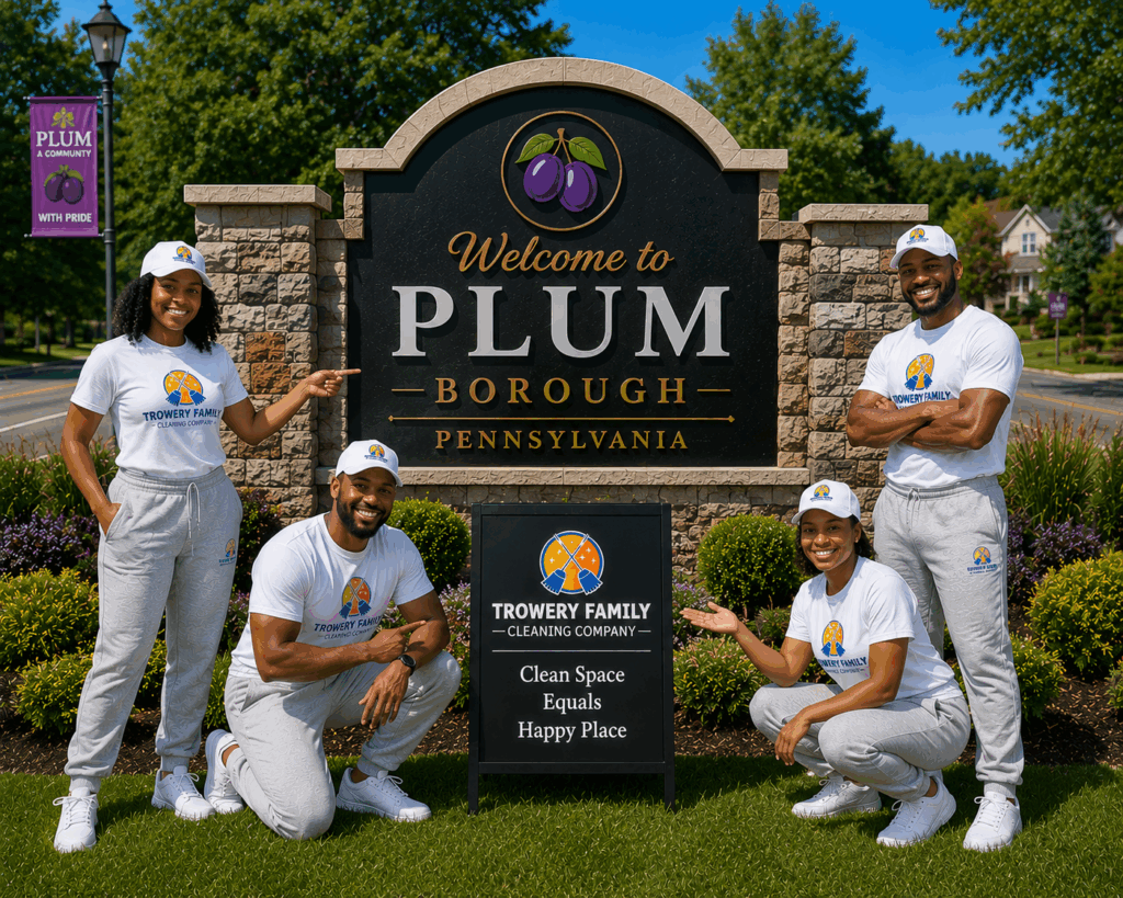 Trowery Family Cleaning Company Welcome to Plum sign